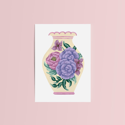 Mia Whittemore_Cream Vase with Flowers Mini Art Print