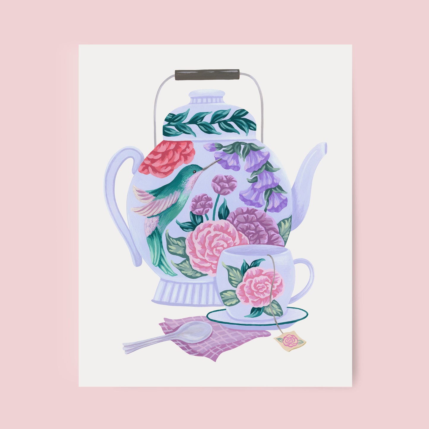 Mia Whittemore_Hummingbird Tea Set Art Print