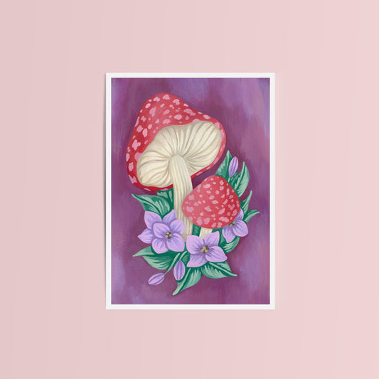 Mushrooms with Flowers Mini Art Print