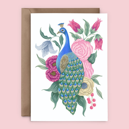 Mia Whittemore Peacock Floral Greeting Card