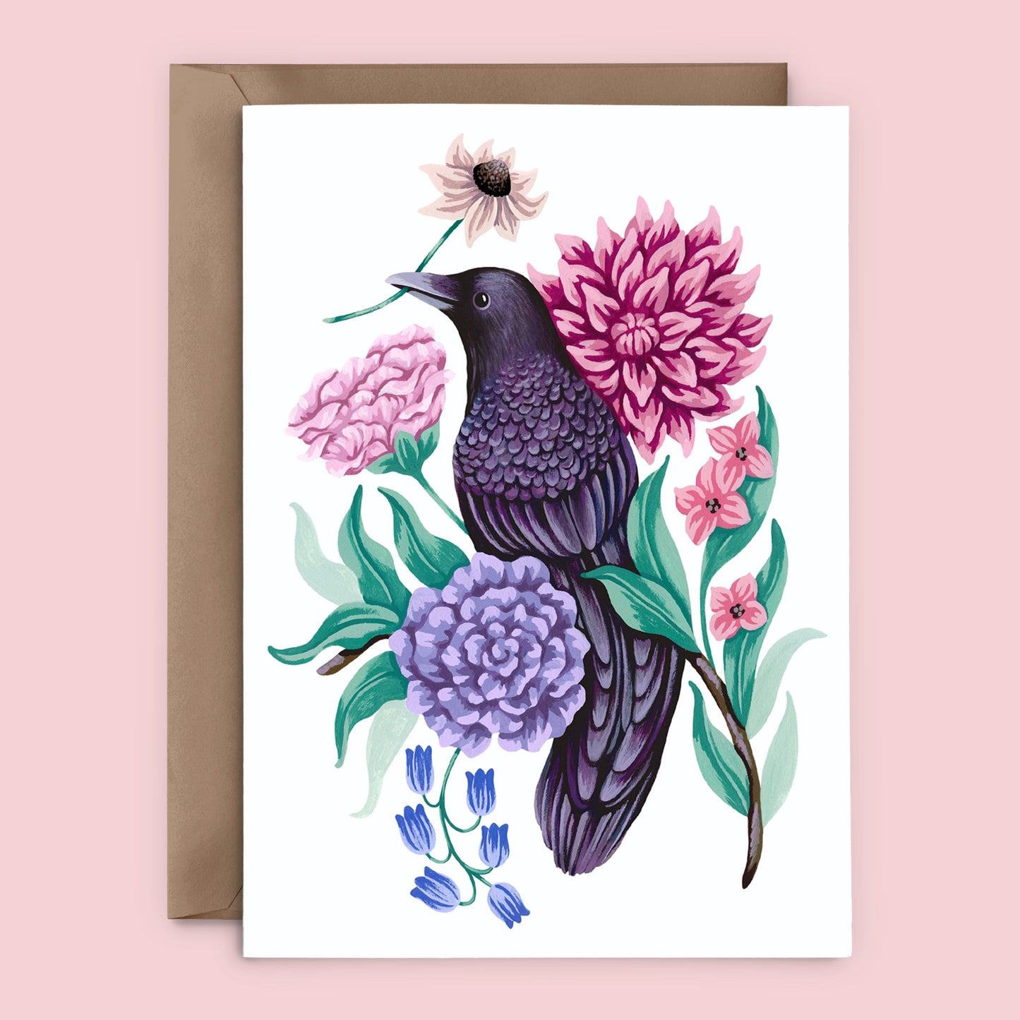 Mia Whittemore Raven Floral Greeting Card