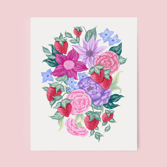Mia Whittemore_Strawberry Floral Art Print