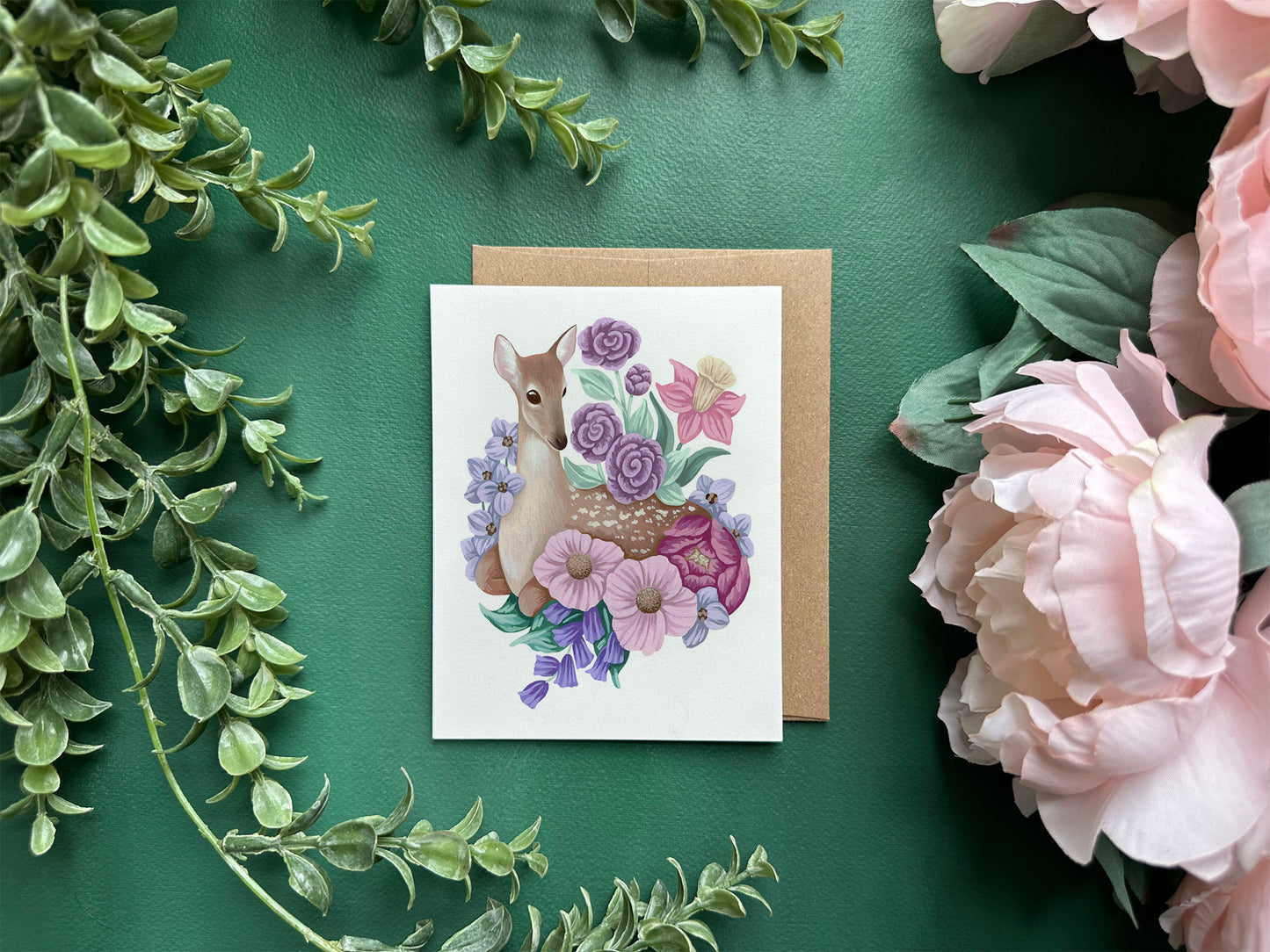 Deer Flower Greeting Card