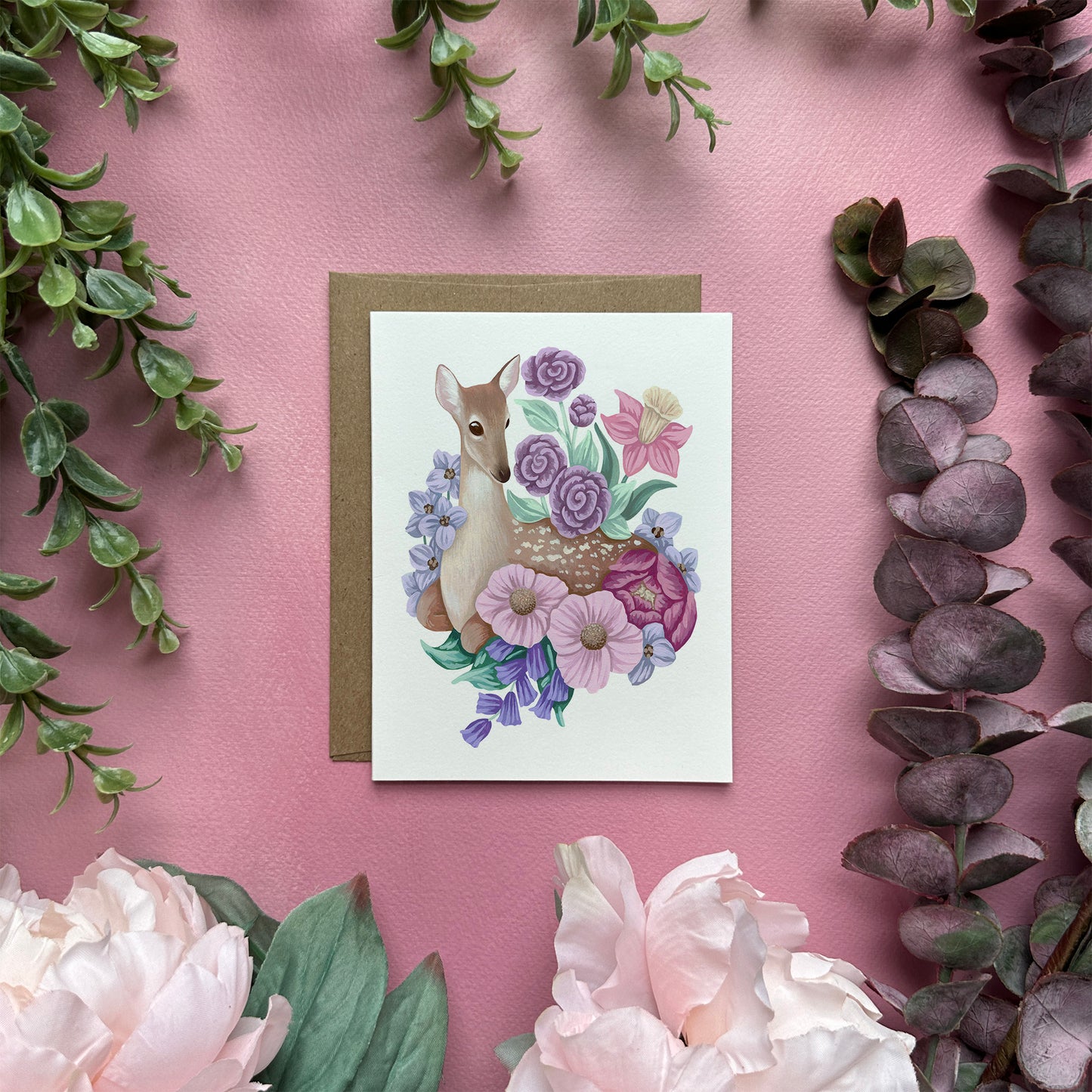 Deer Flower Greeting Card