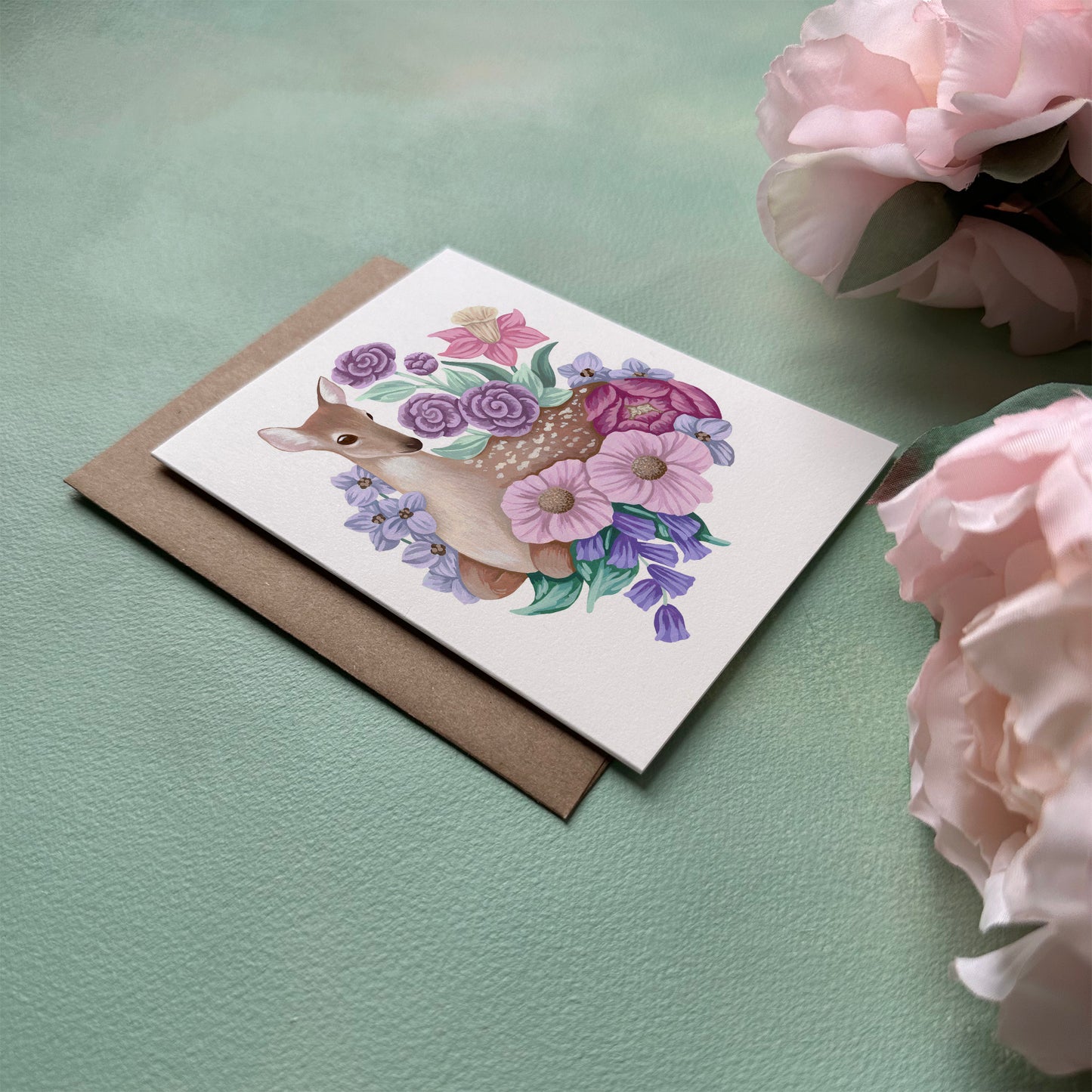 Deer Flower Greeting Card