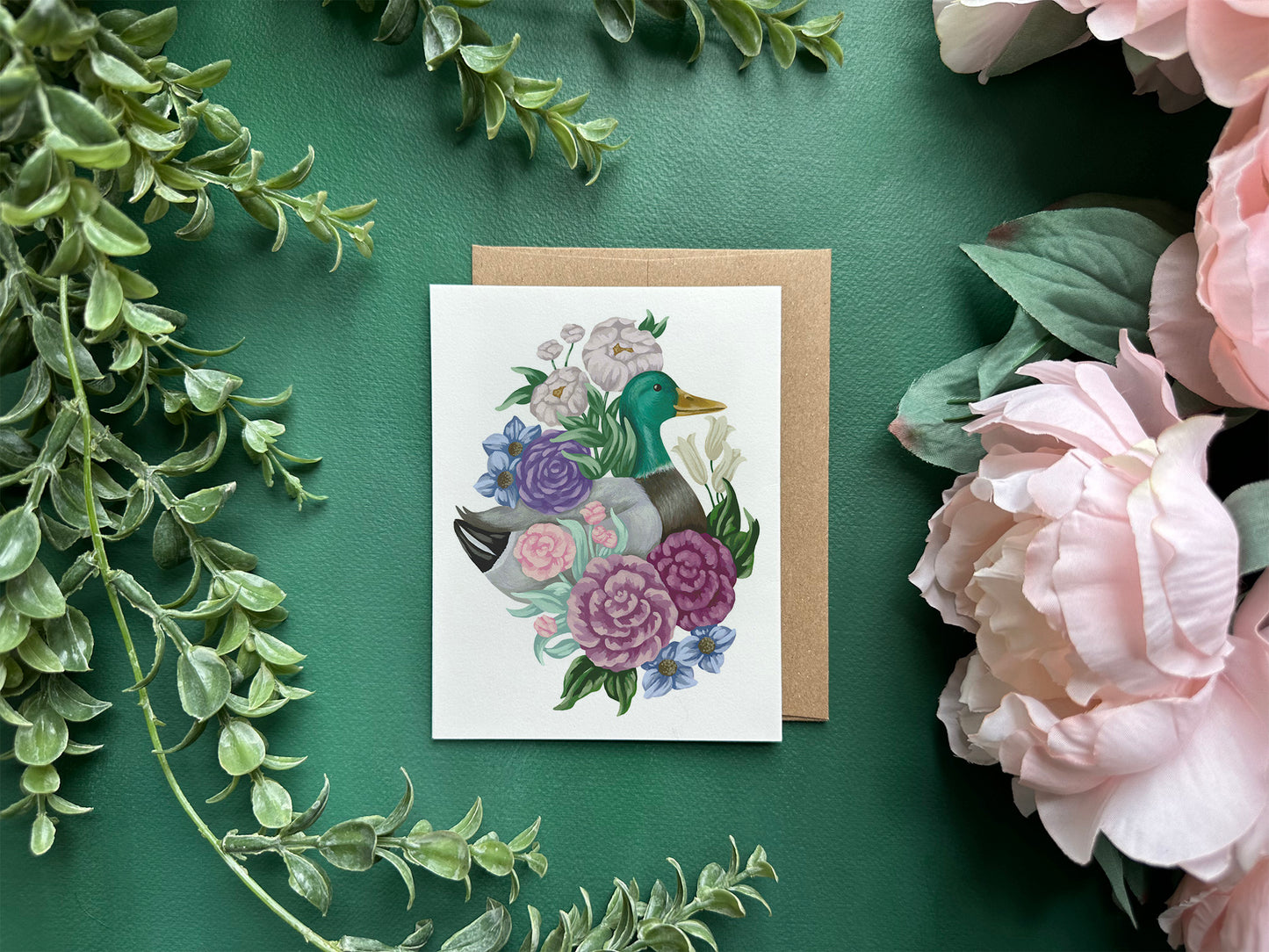 Duck with Flowers Greeting Card