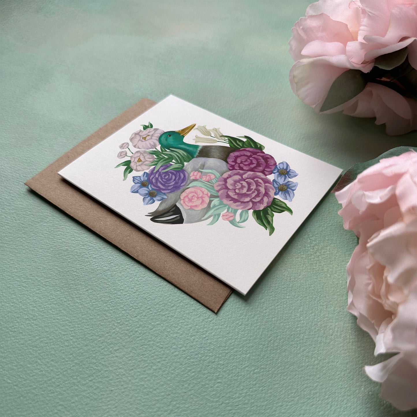 Duck with Flowers Greeting Card