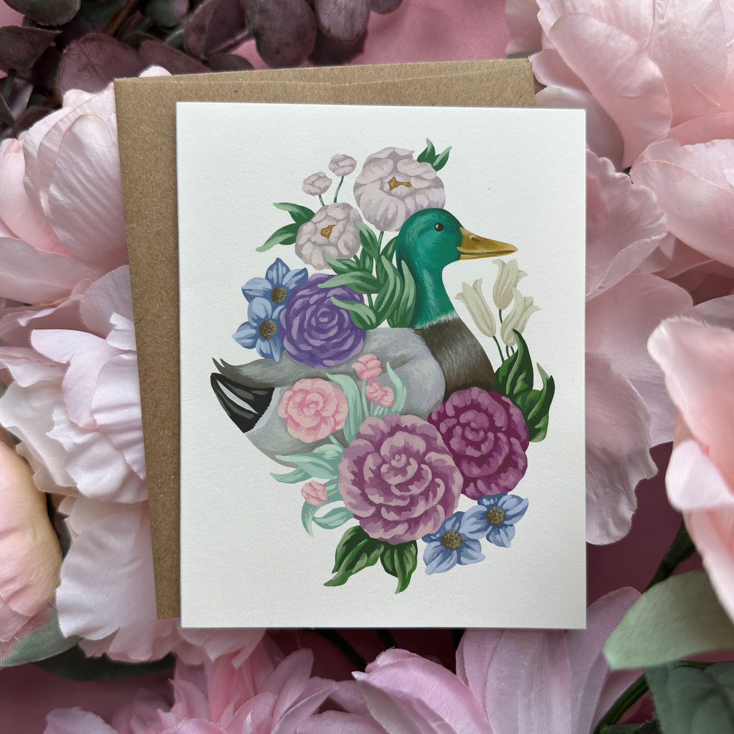 Duck with Flowers Greeting Card