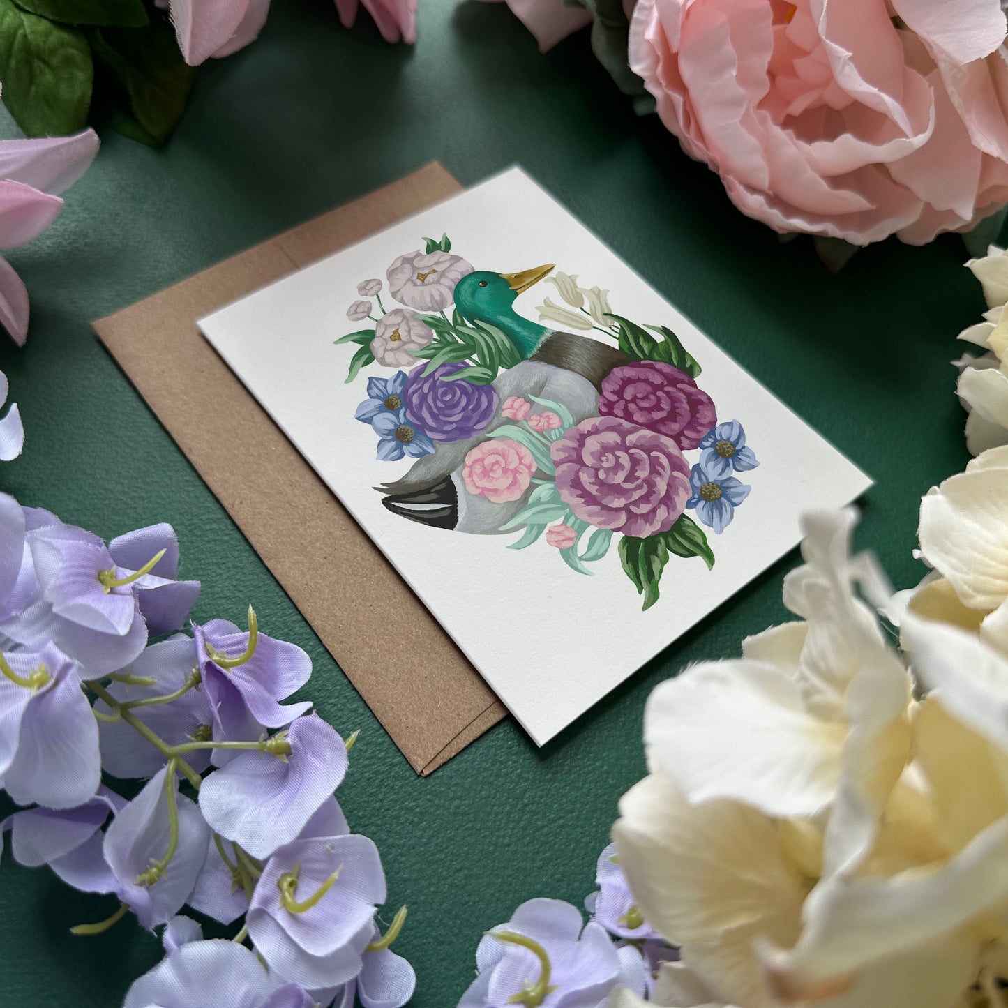 Duck with Flowers Greeting Card