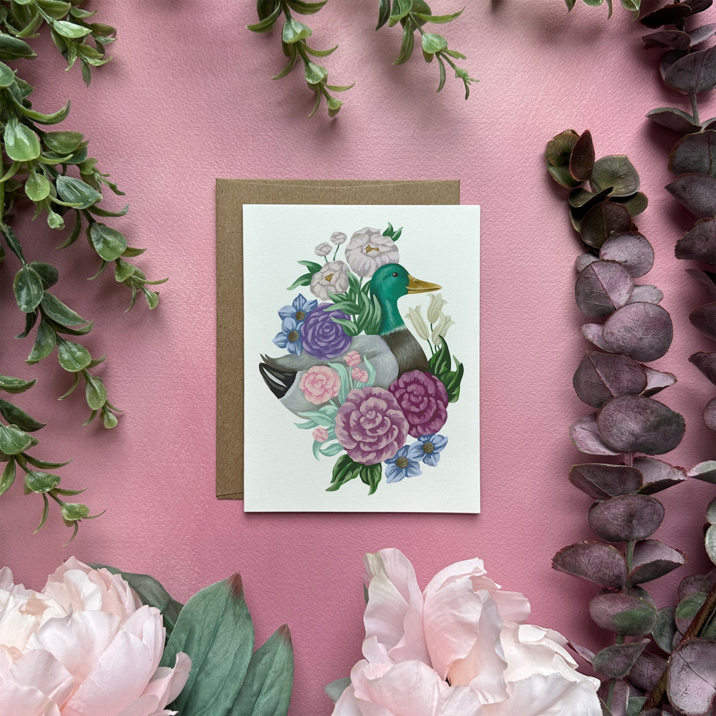 Duck with Flowers Greeting Card