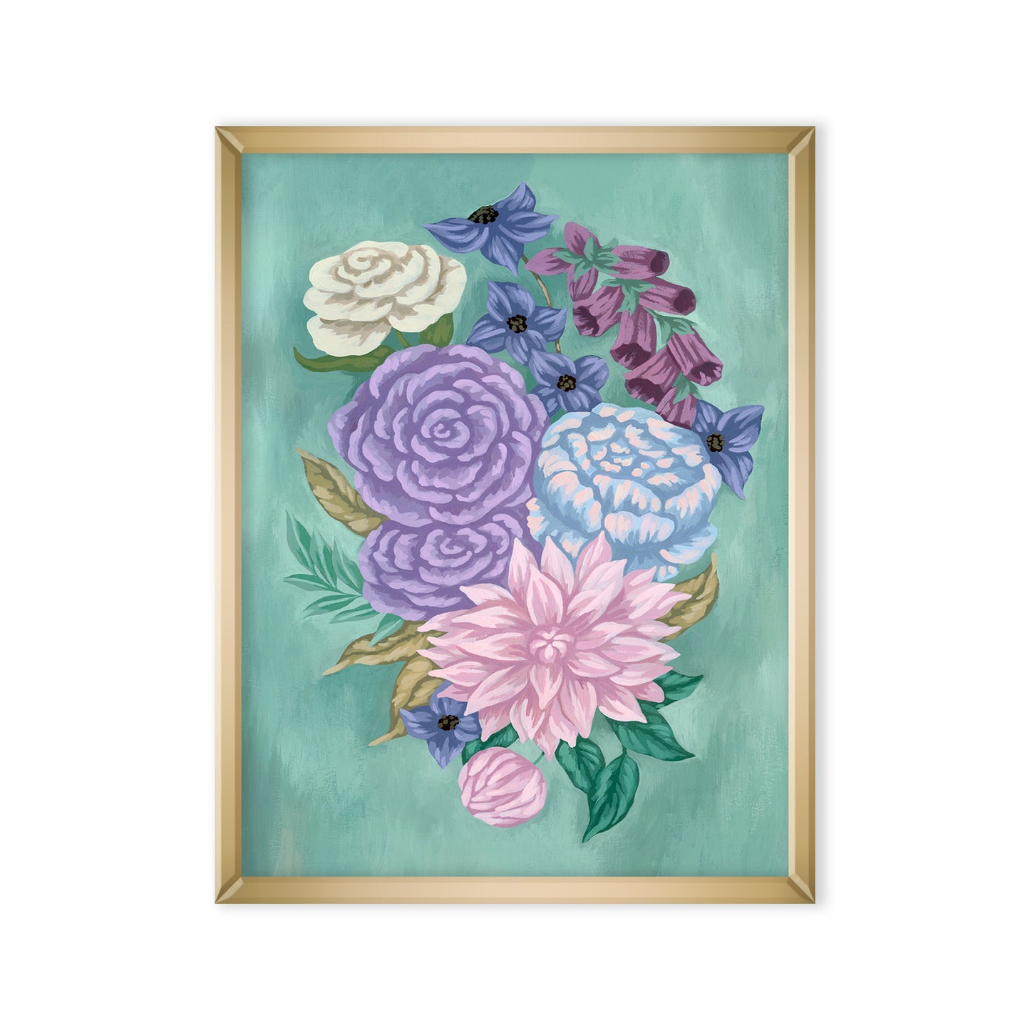 Floral on Blue Green Mini Art Print