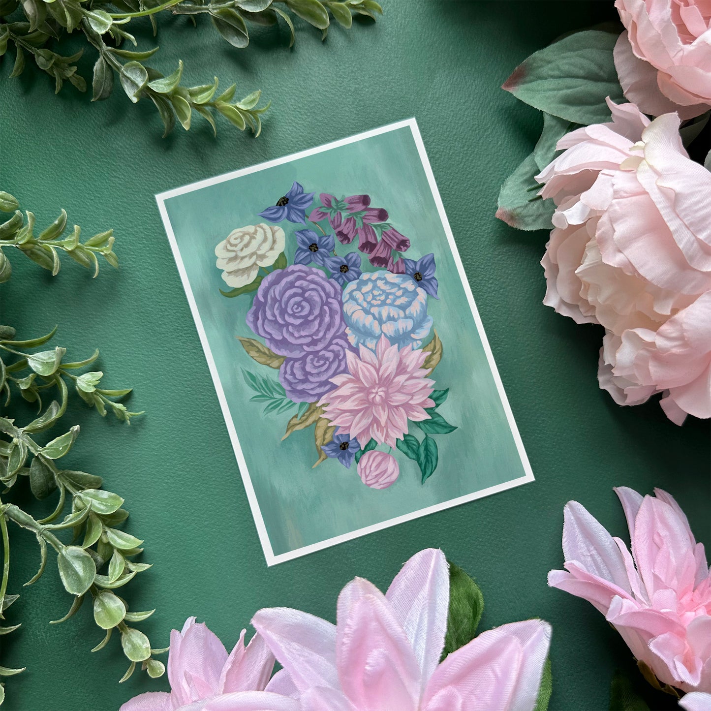 Floral on Blue Green Mini Art Print