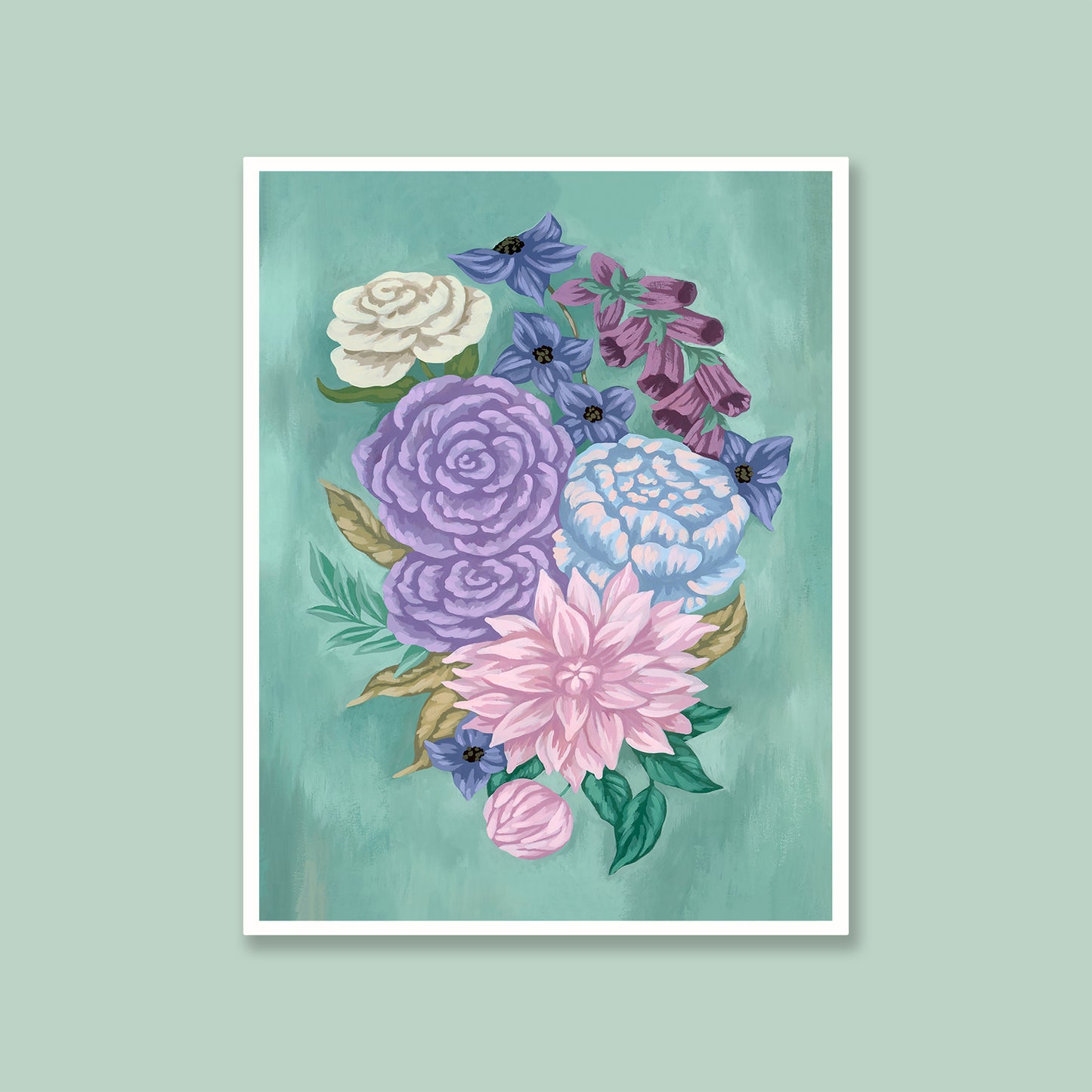 Floral on Blue Green Mini Art Print