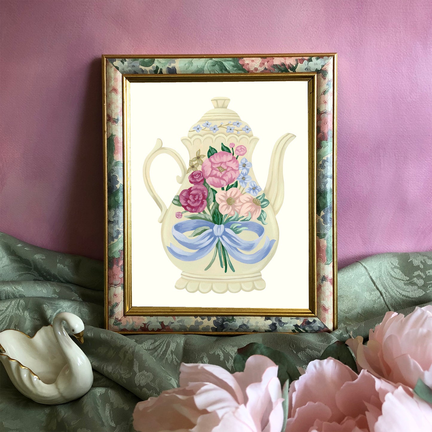 Floral Vintage Teapot Art Print