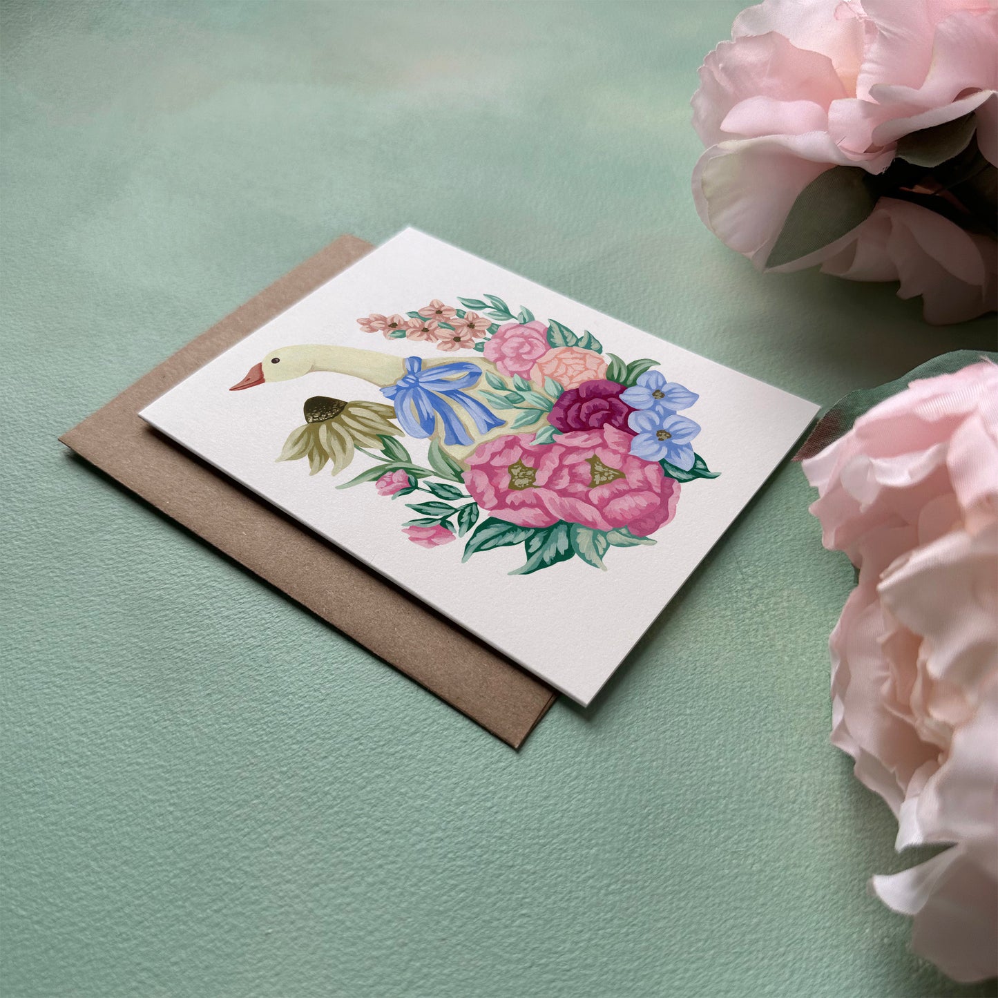 Goose with Flowers Greeting Card