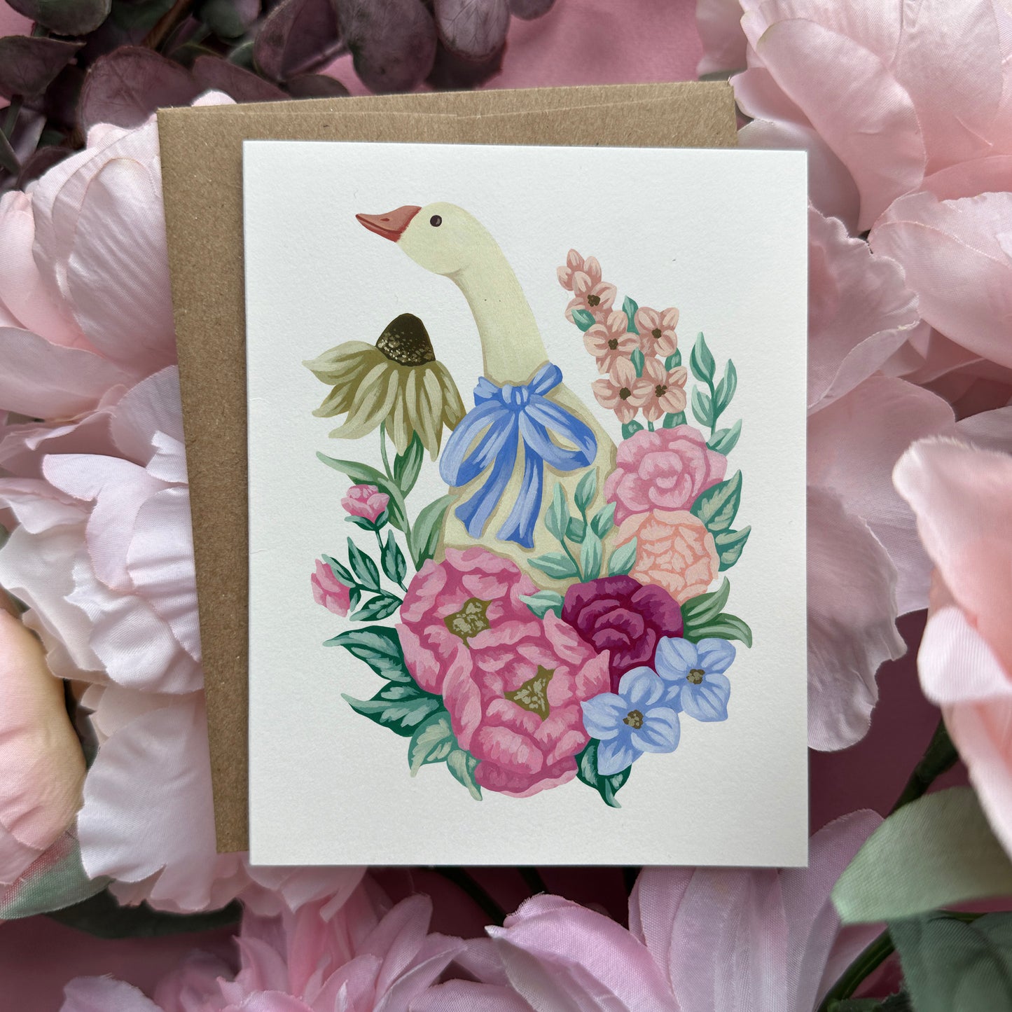 Goose with Flowers Greeting Card