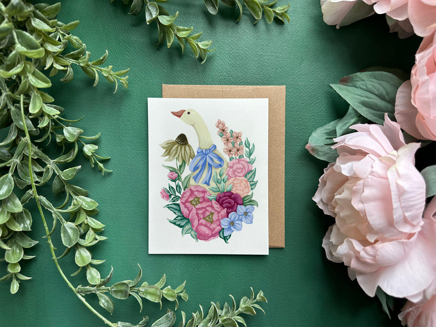 Goose with Flowers Greeting Card