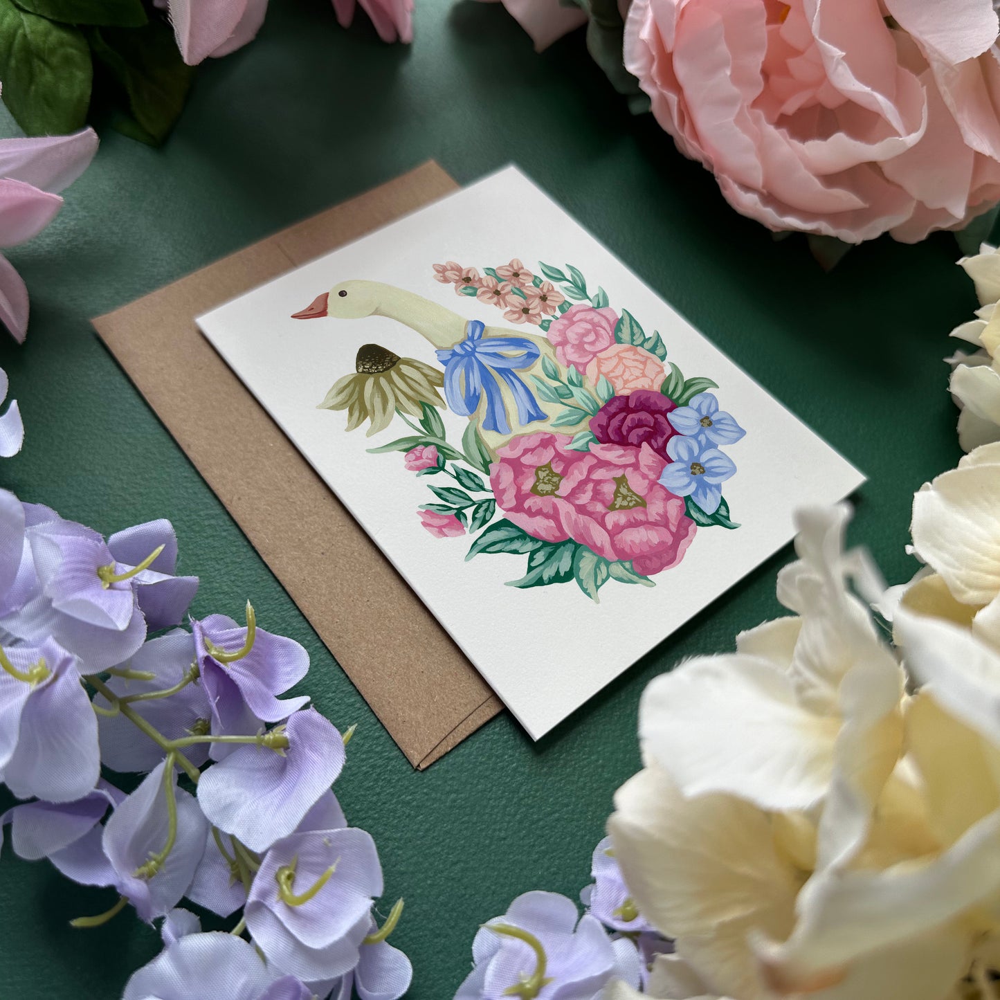 Goose with Flowers Greeting Card