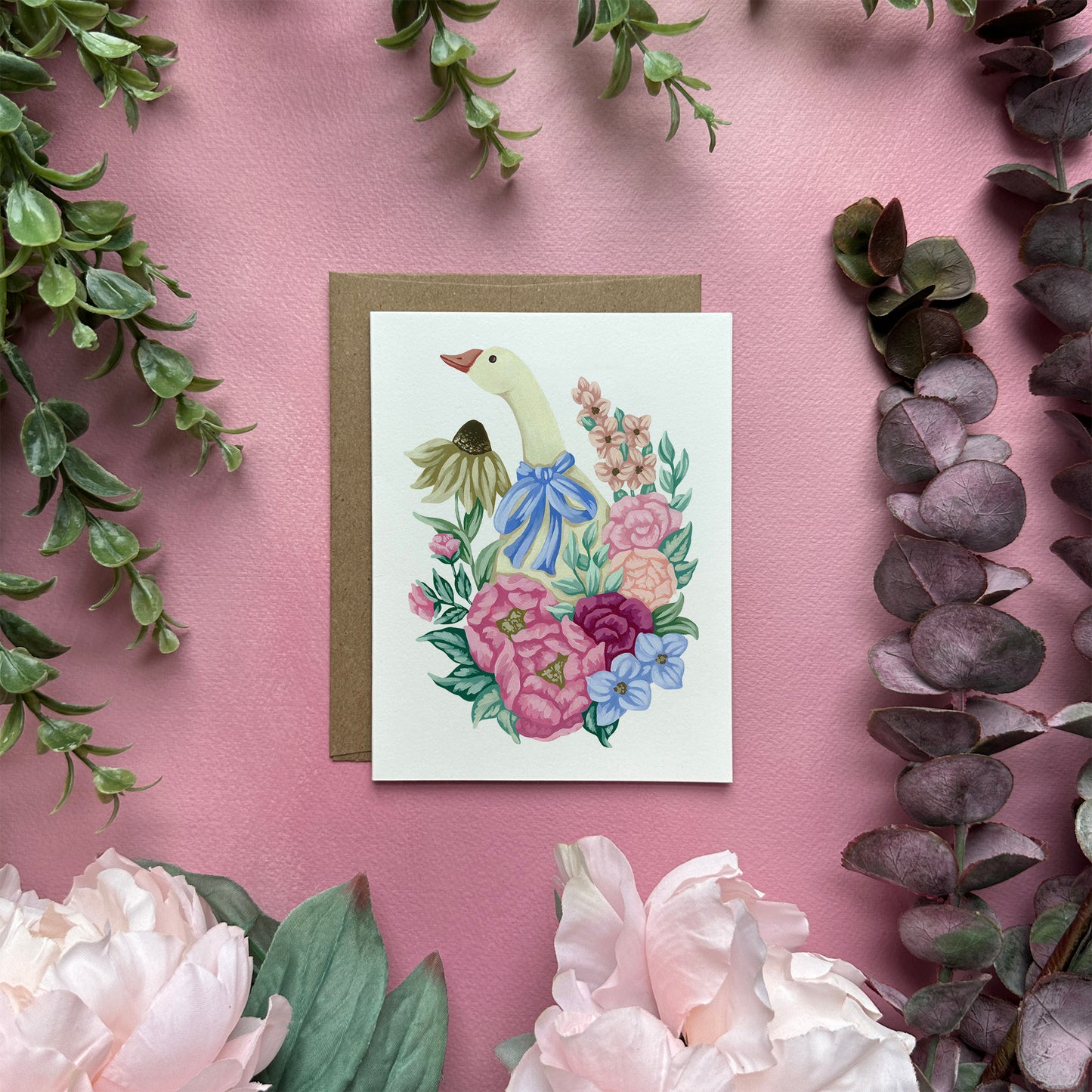 Goose with Flowers Greeting Card