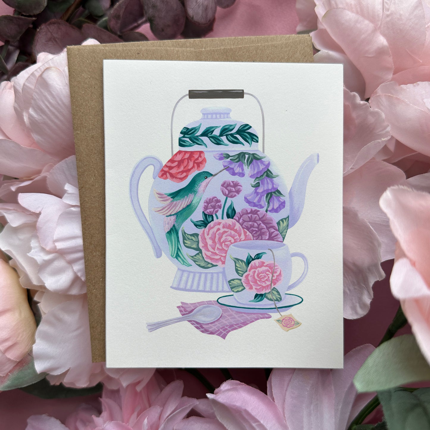 Hummingbird Tea Set Greeting Card