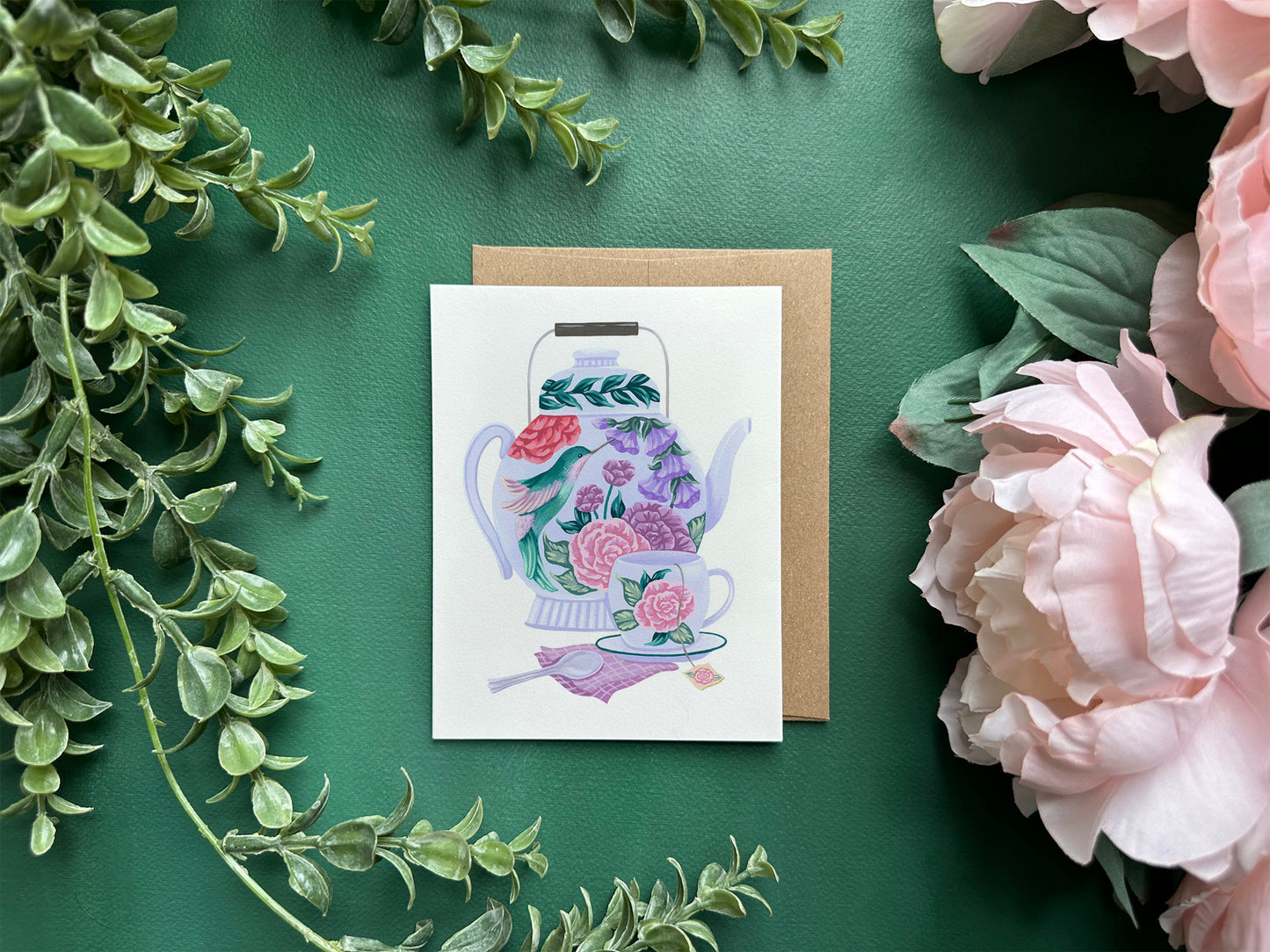 Hummingbird Tea Set Greeting Card