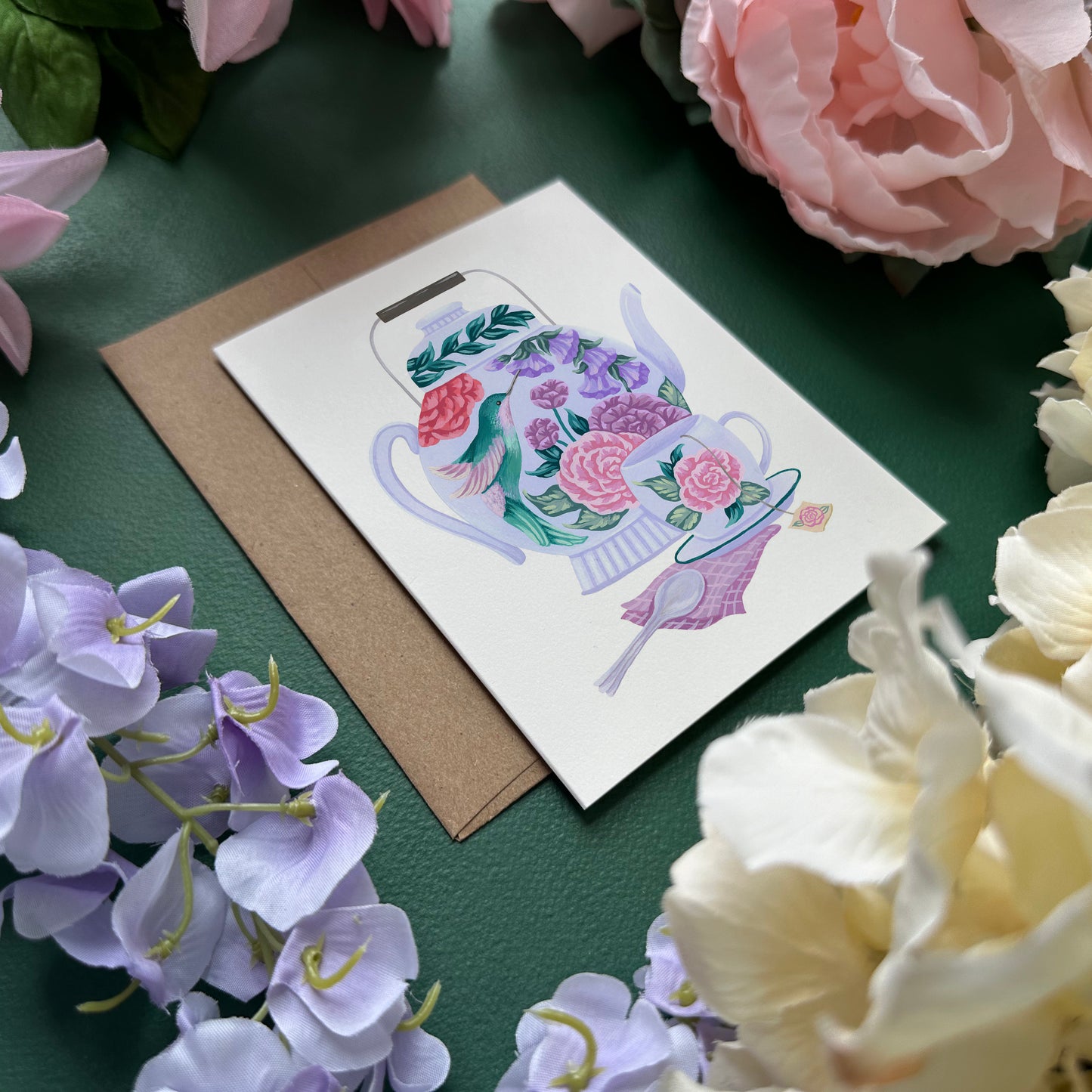 Hummingbird Tea Set Greeting Card