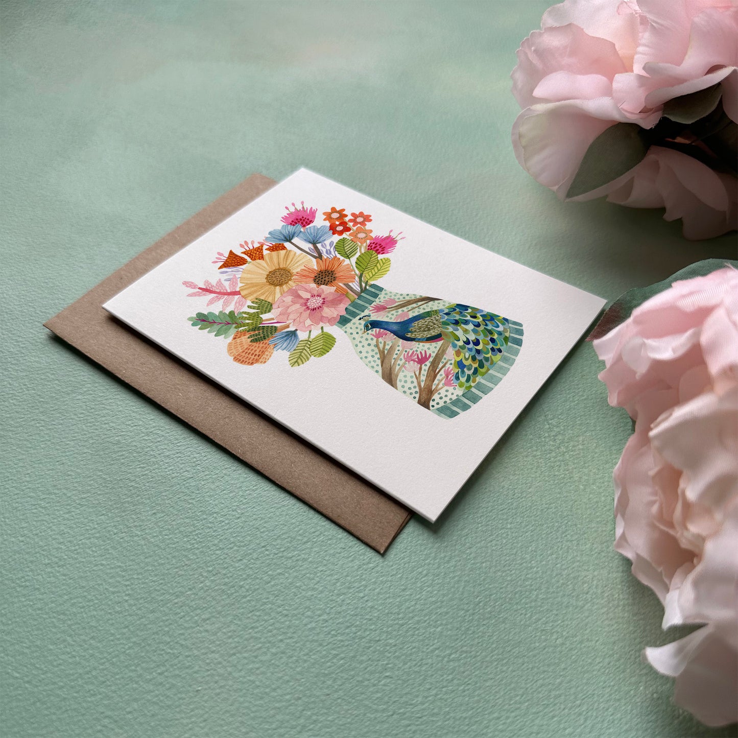 Peacock Vase Greeting Card