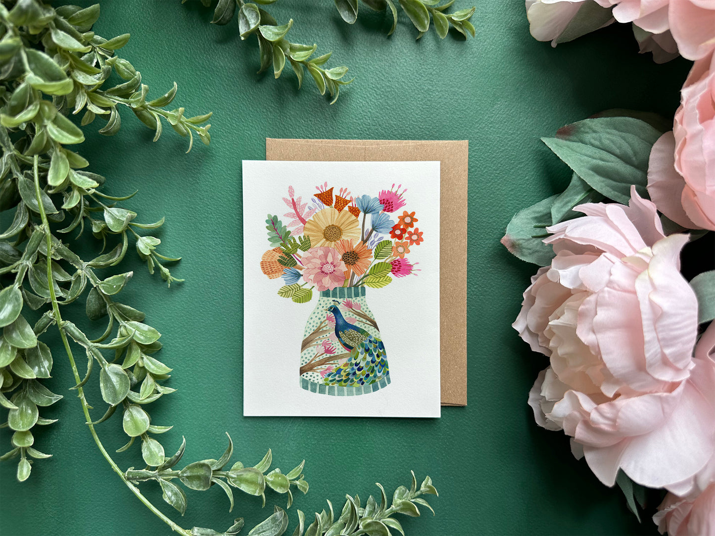 Peacock Vase Greeting Card