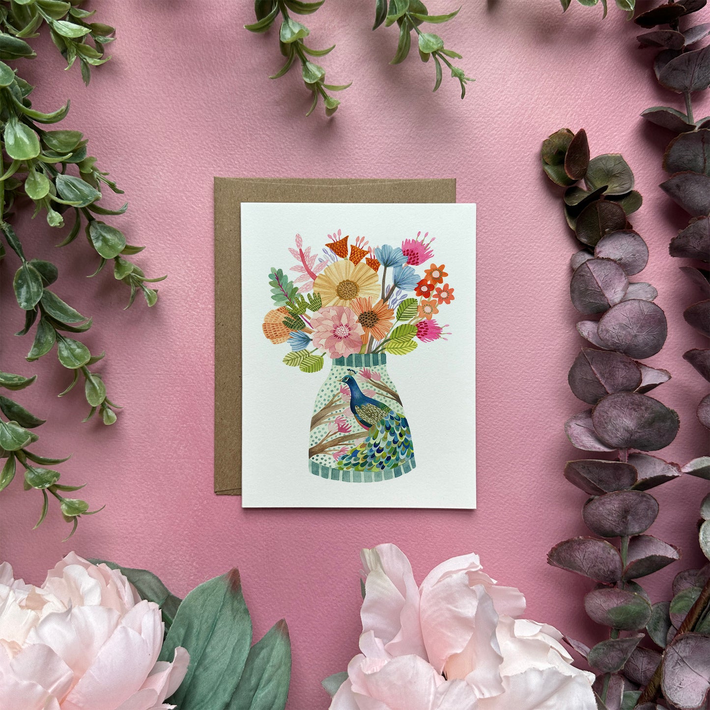 Peacock Vase Greeting Card