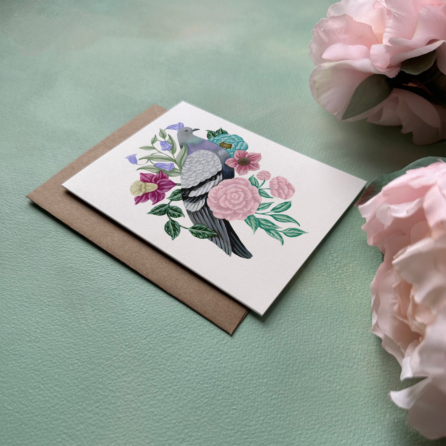 Pigeon with Flowers Greeting Card