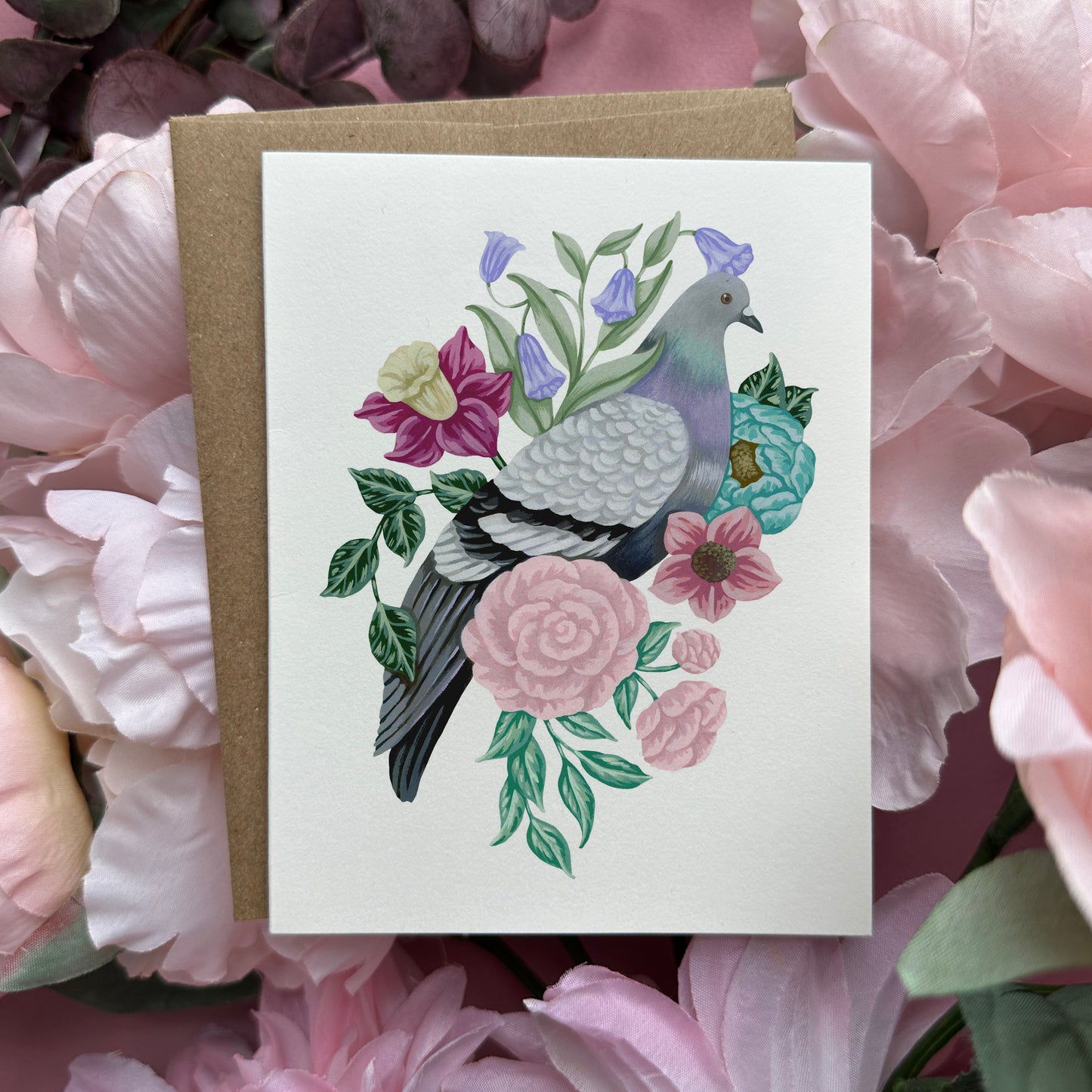 Pigeon with Flowers Greeting Card
