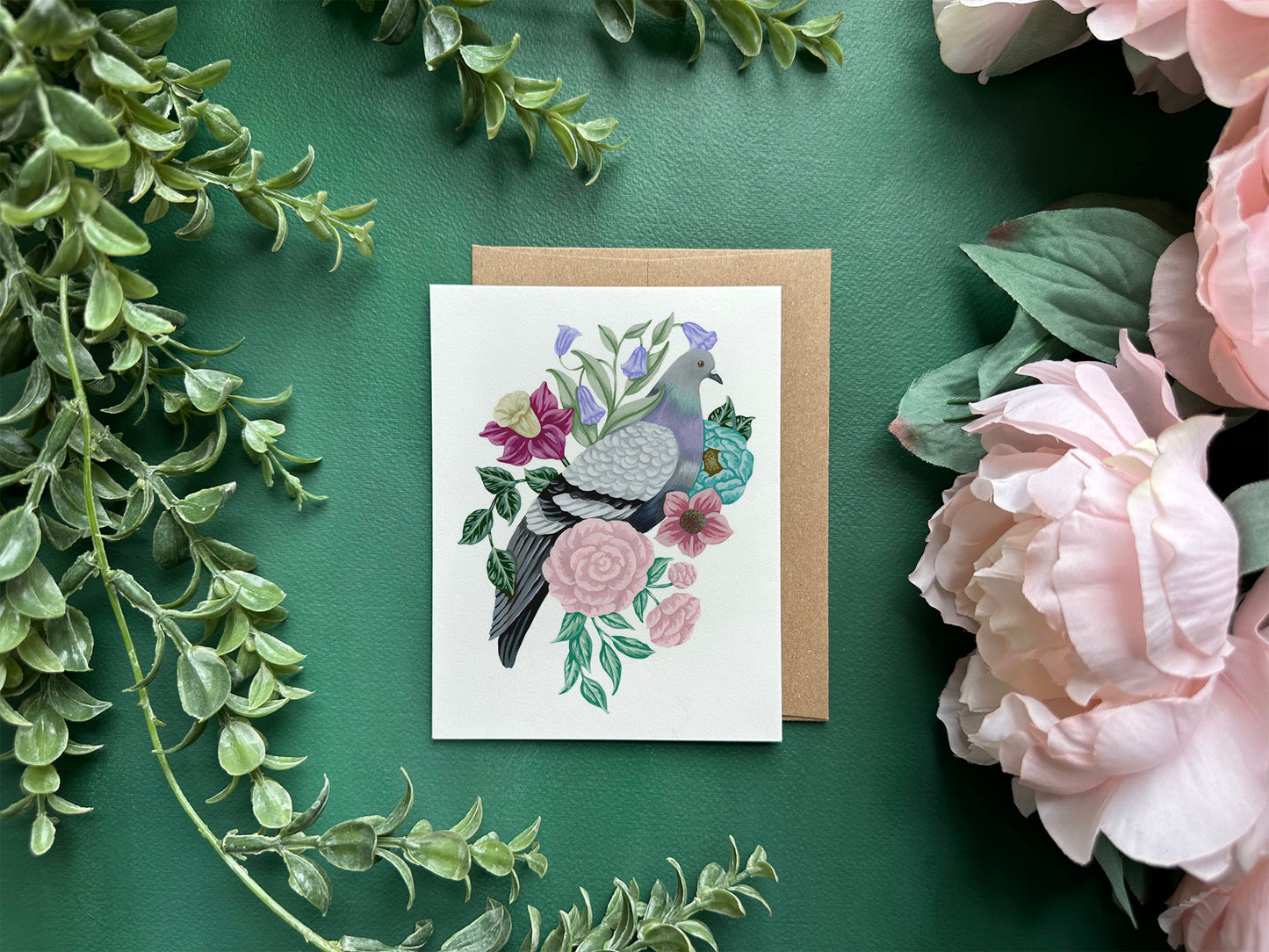 Pigeon with Flowers Greeting Card