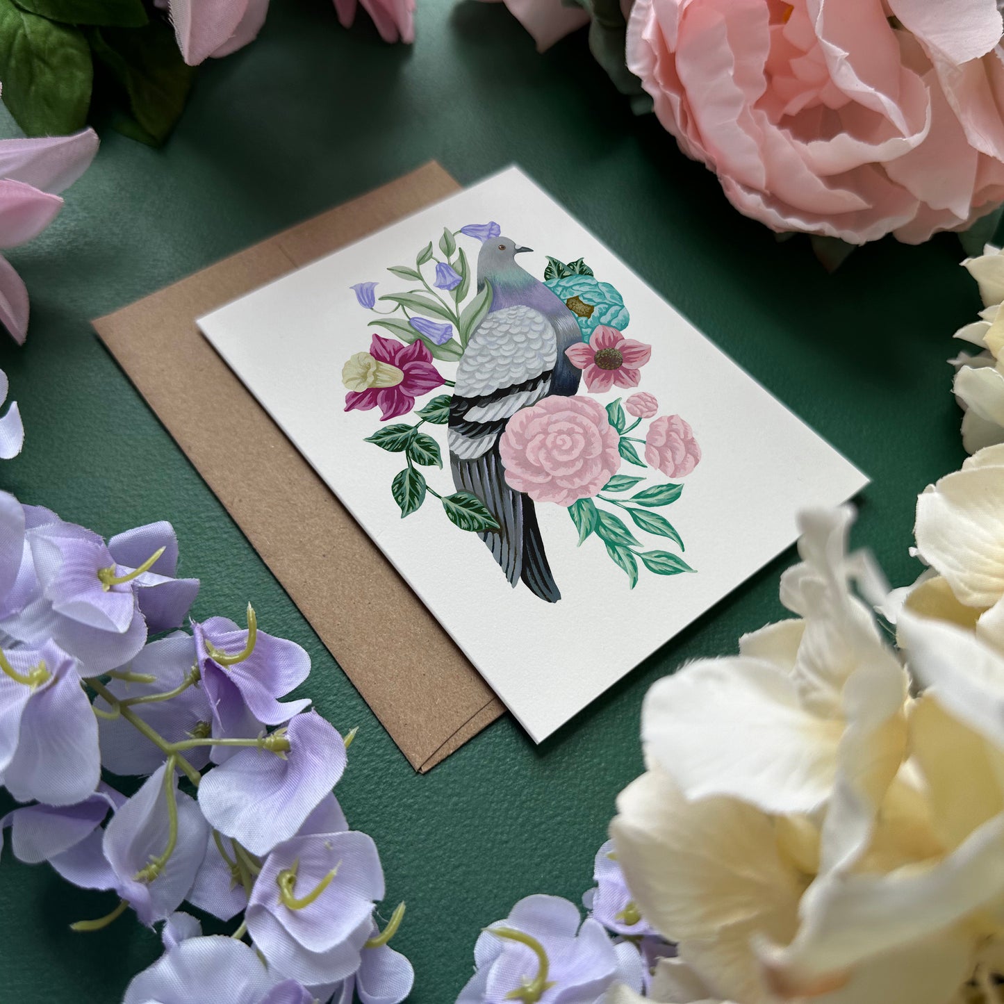 Pigeon with Flowers Greeting Card