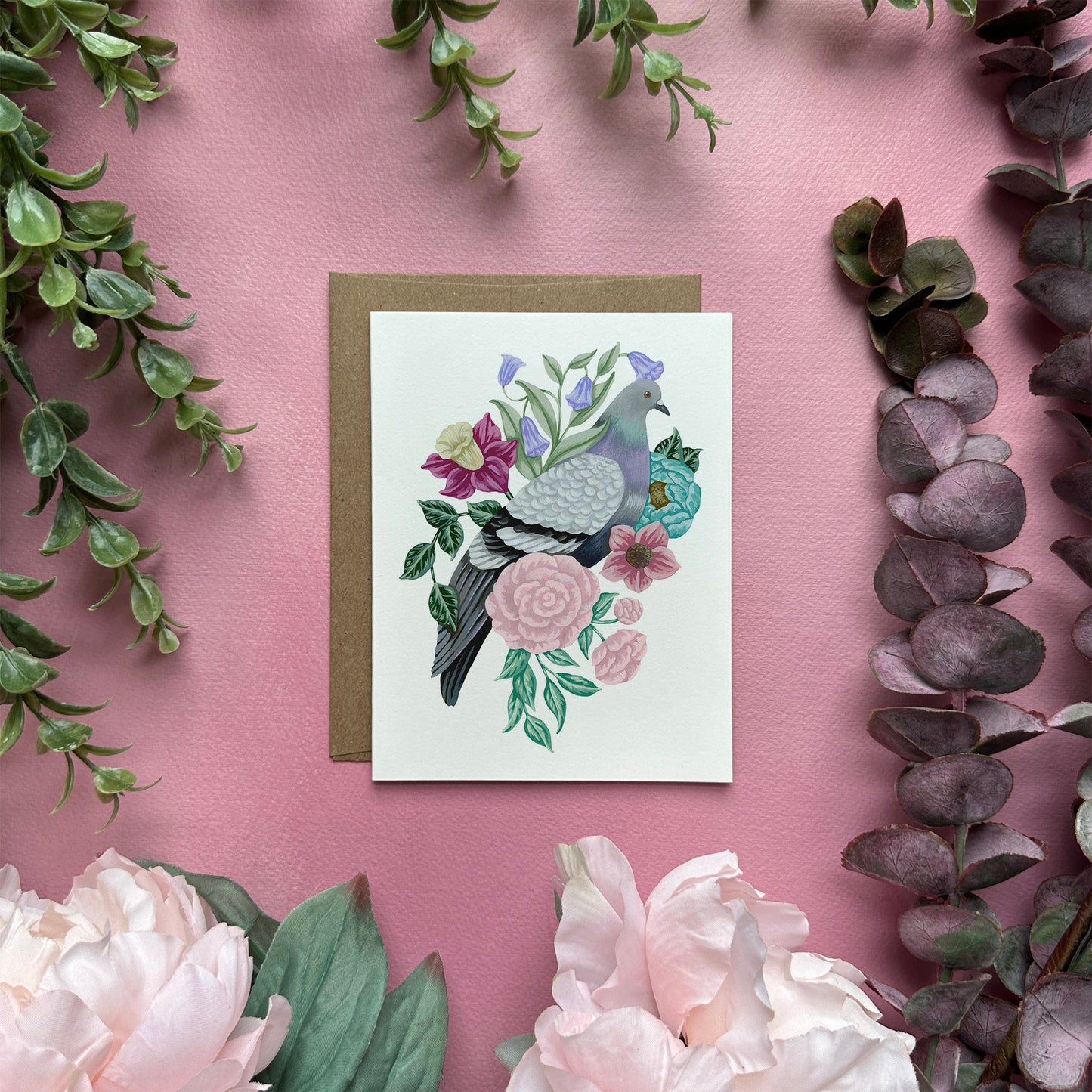 Pigeon with Flowers Greeting Card