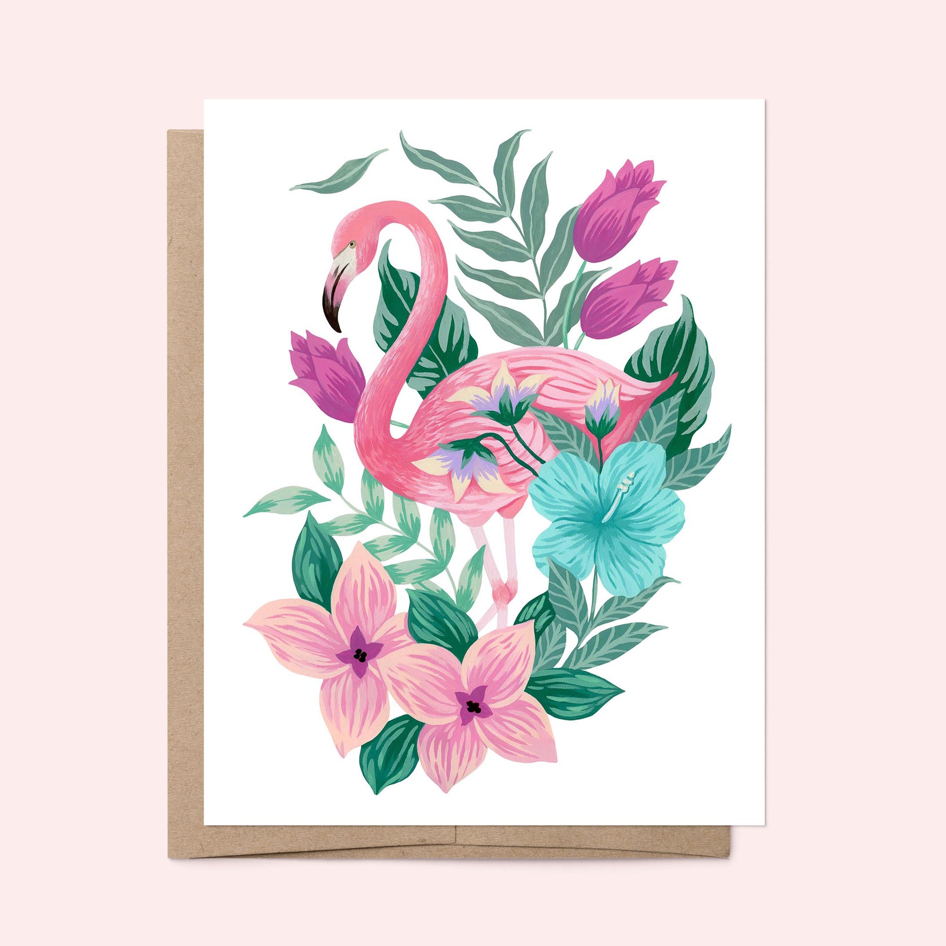 Flamingo Flower Greeting Card