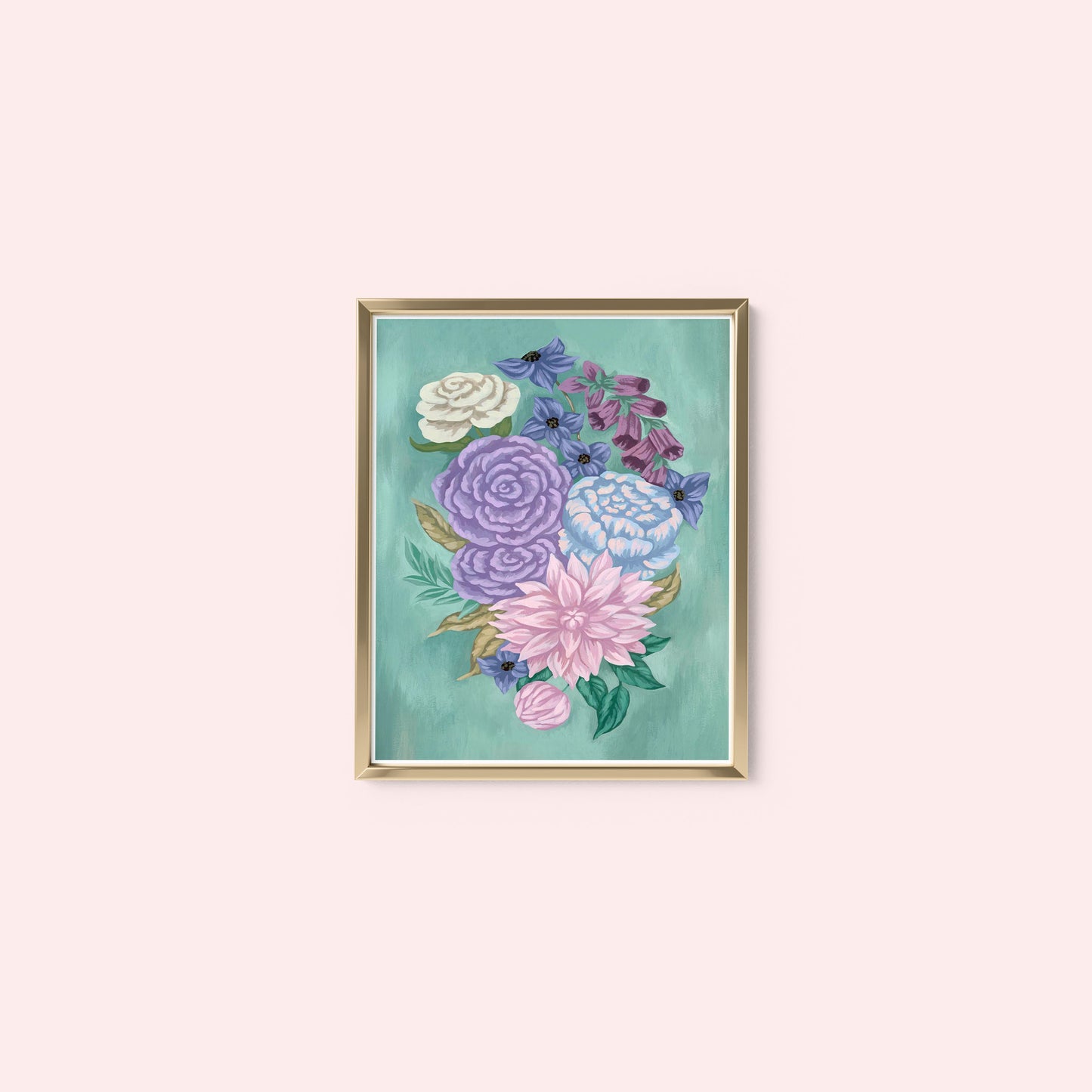 Floral on Blue Green Mini Art Print