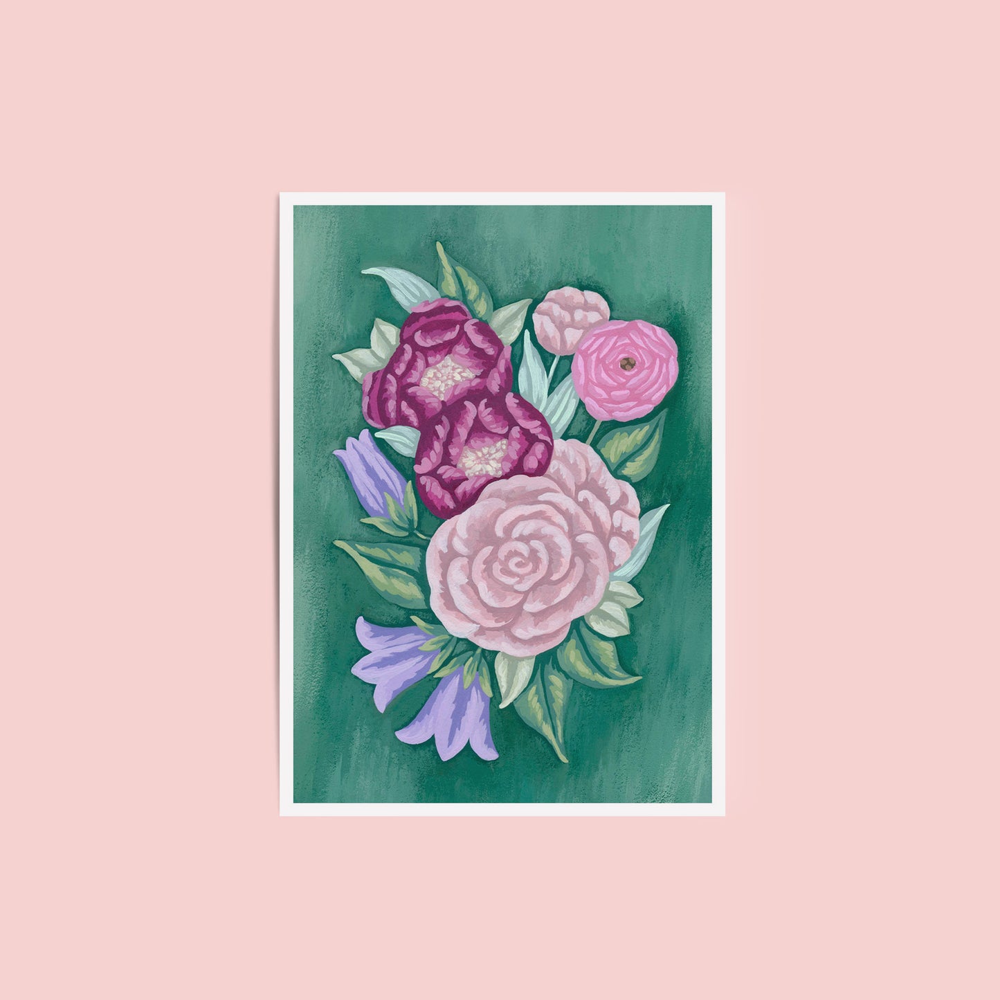 Floral on Dark Green Mini Art Print