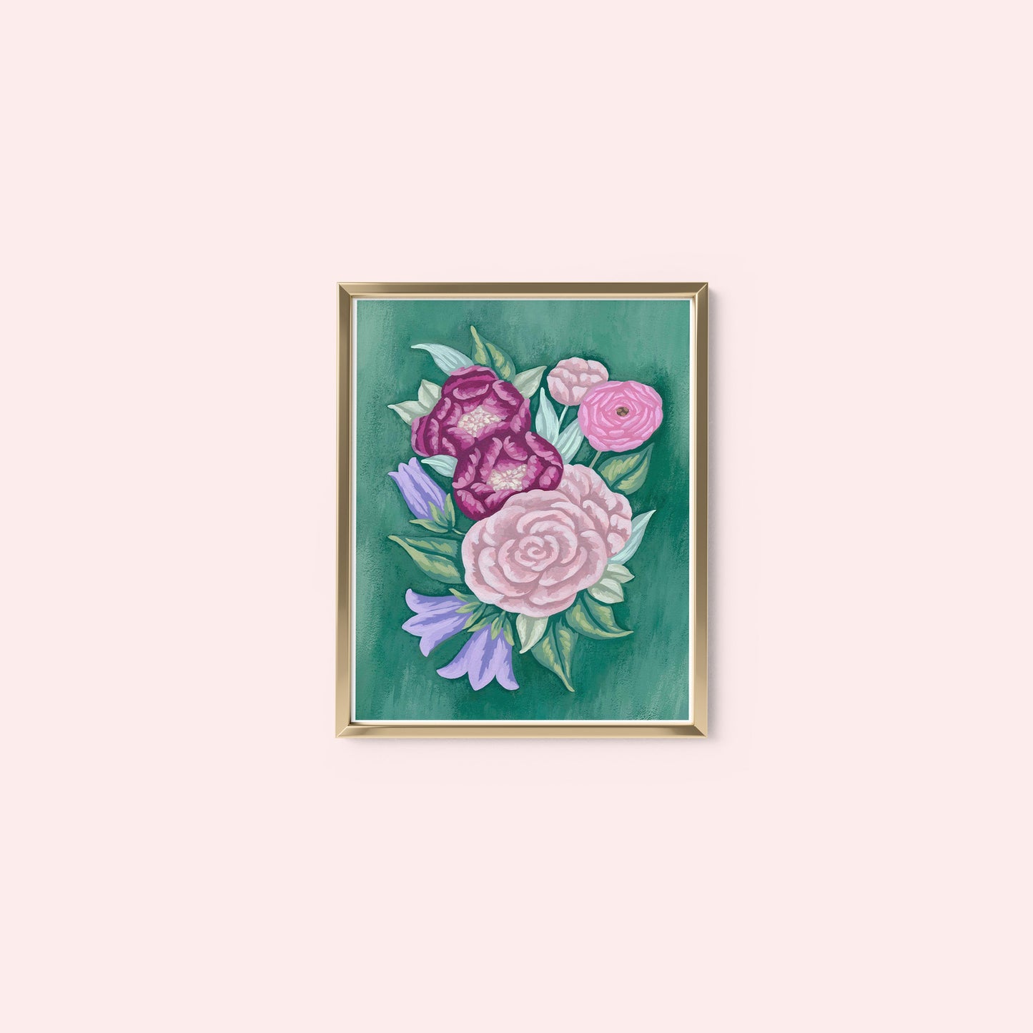 Floral on Dark Green Mini Art Print