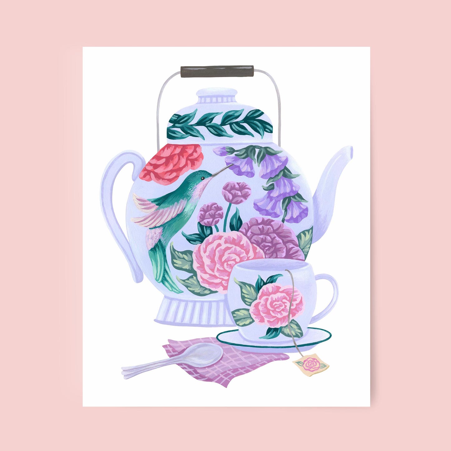 Mia Whittemore Hummingbird Tea Set Art Print