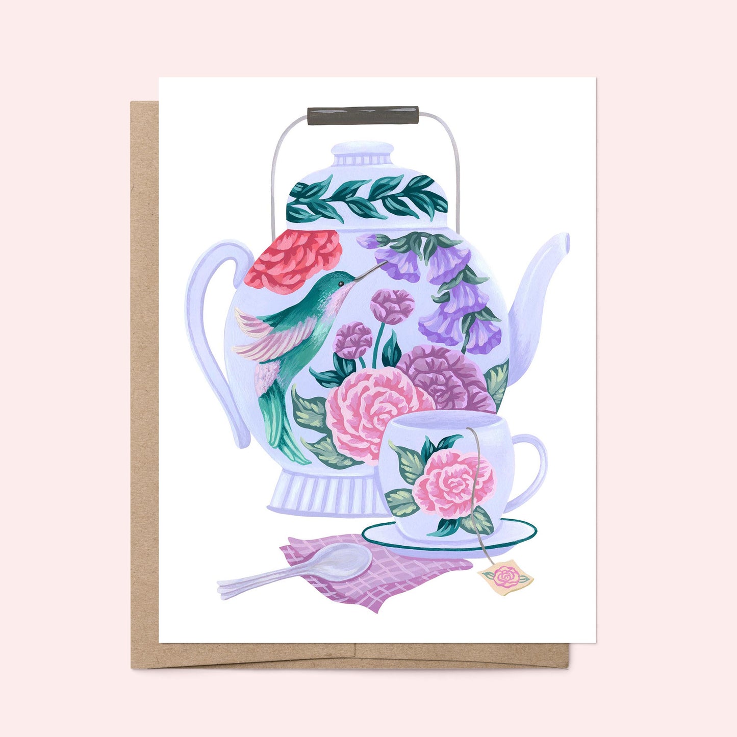 Mia Whittemore Hummingbird Tea Set Greeting Card