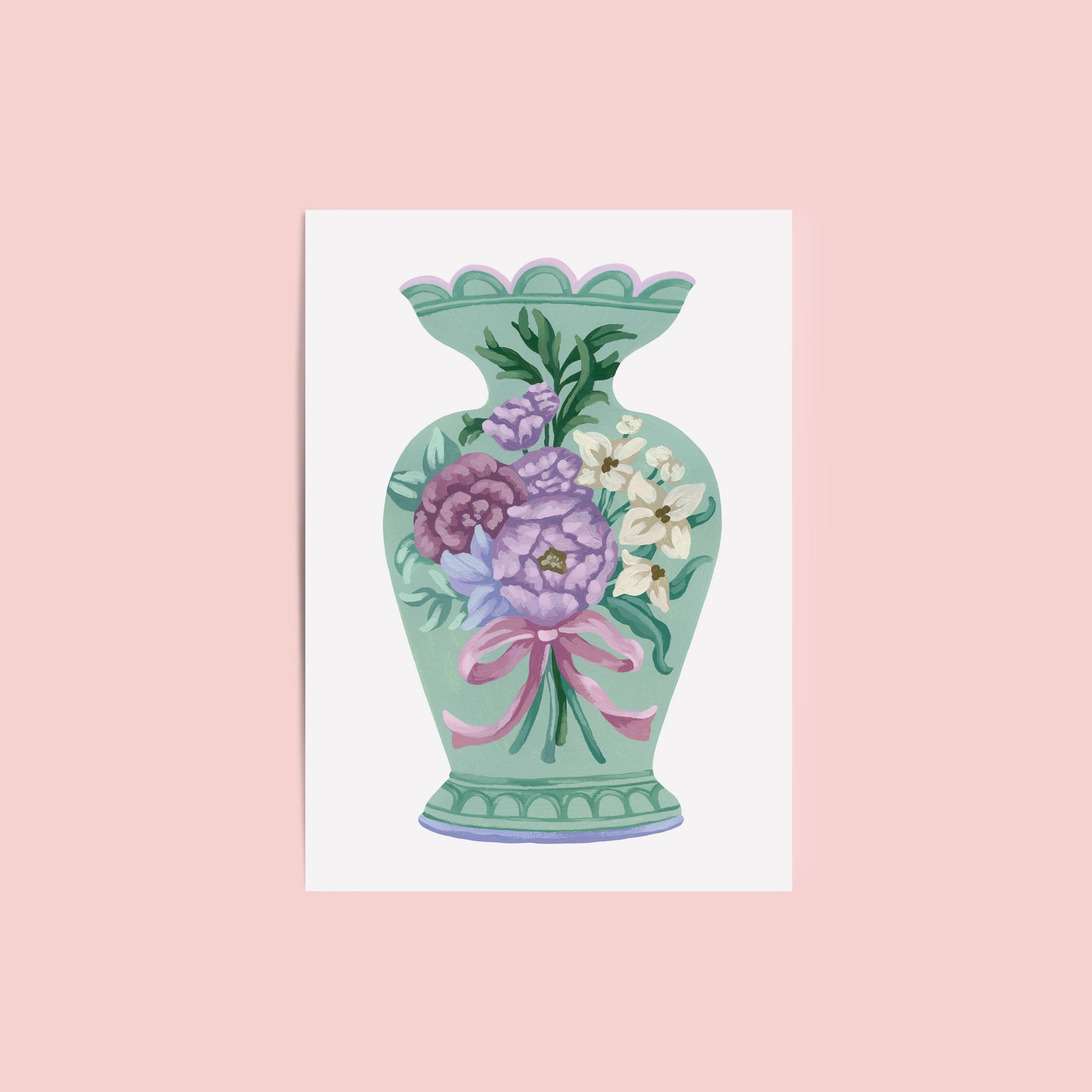 Mia Whittemore Light Green Vase with Flowers Mini Art Print