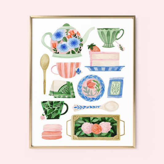 Mia Whittemore Pink and Green Tea Set Frame