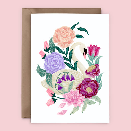 Mia Whittemore Swan Floral Greeting Card