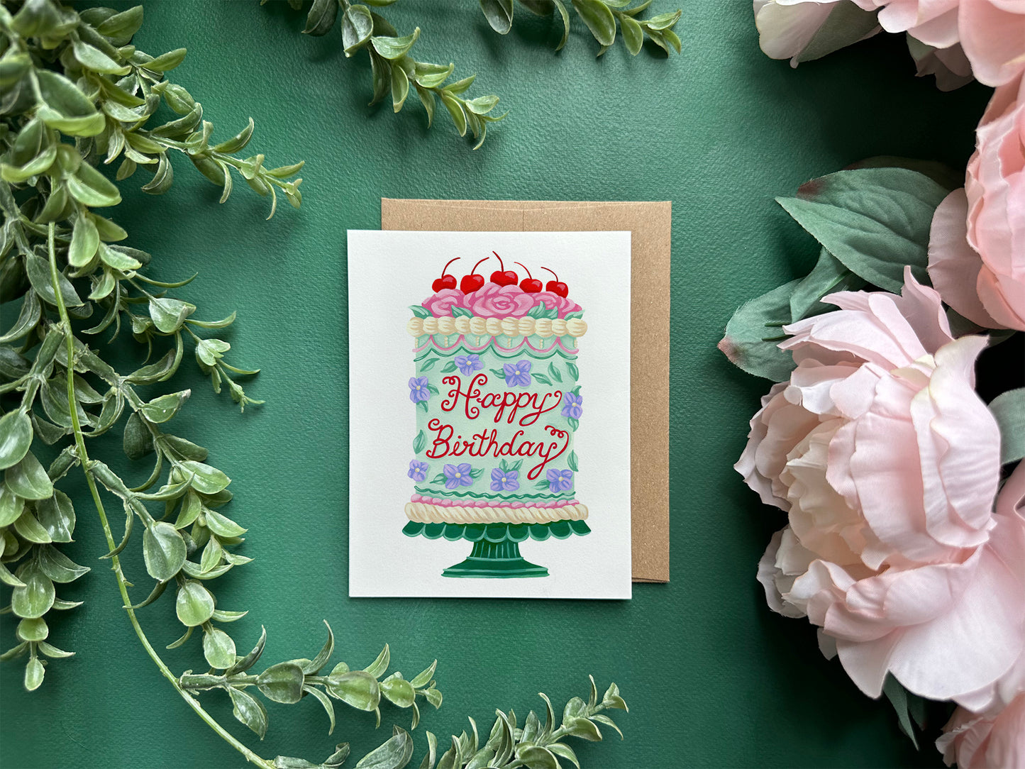 Happy Birthday Vintage Cake Greeting Card
