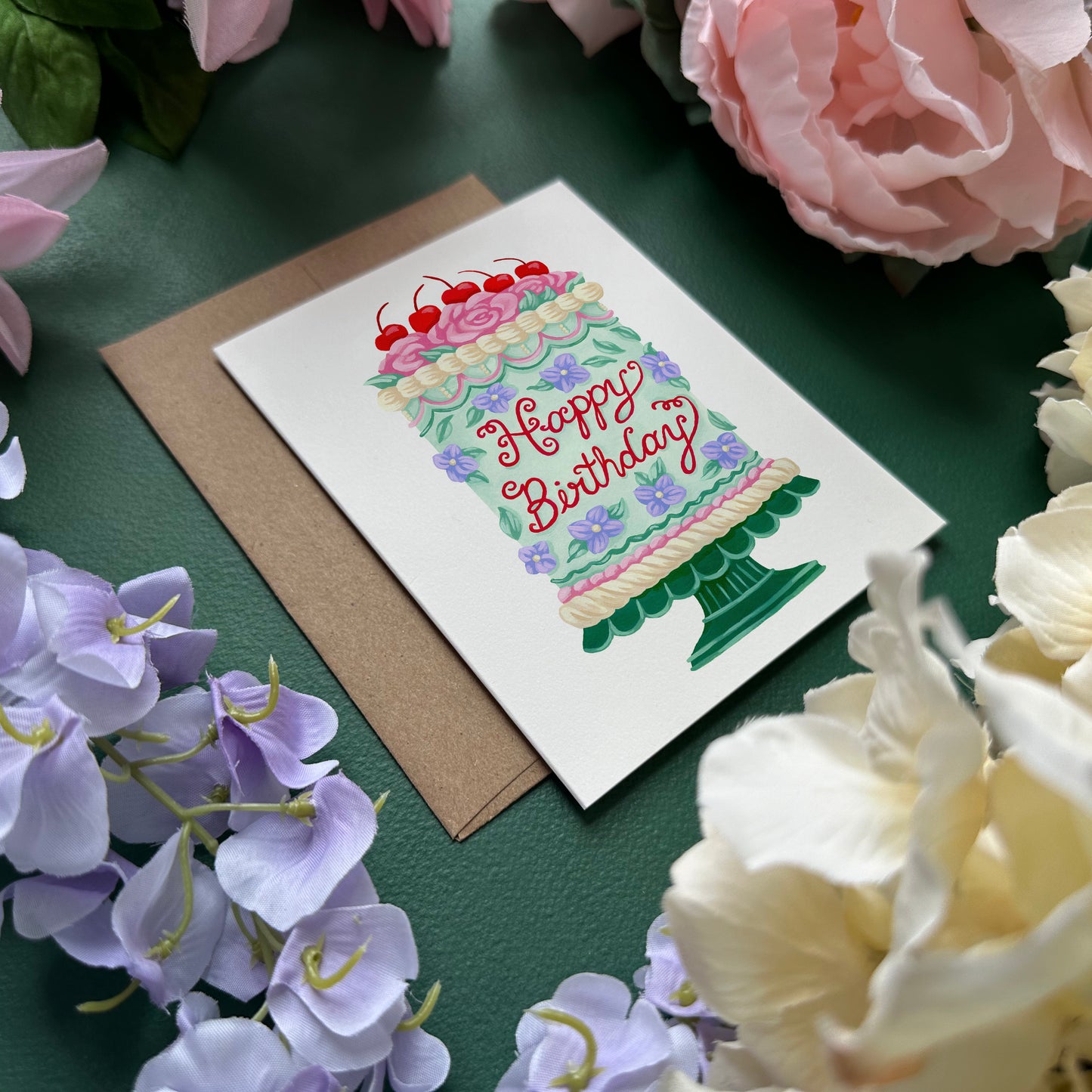 Happy Birthday Vintage Cake Greeting Card