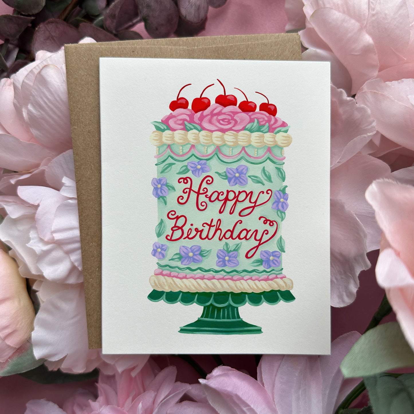Happy Birthday Vintage Cake Greeting Card