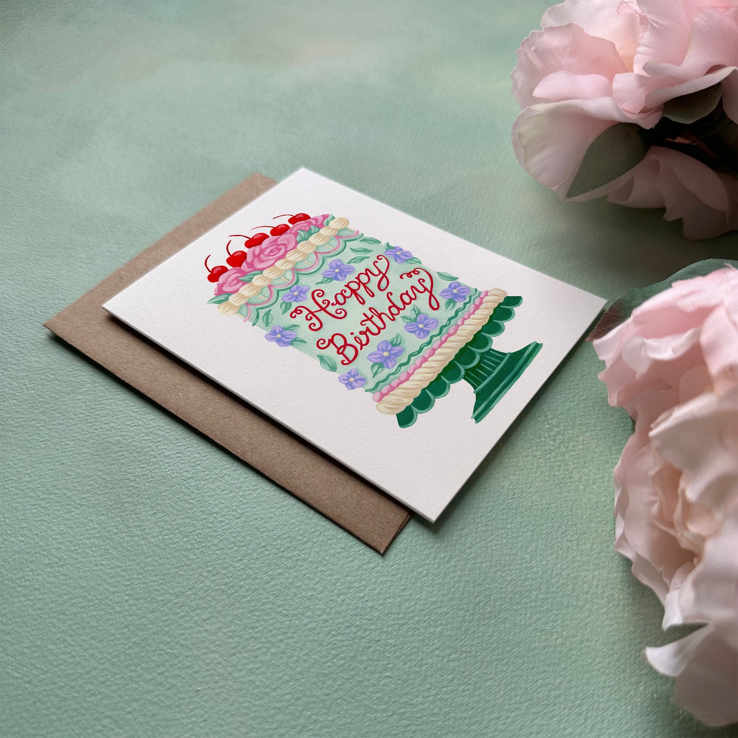 Happy Birthday Vintage Cake Greeting Card