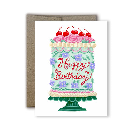 Happy Birthday Vintage Cake Greeting Card