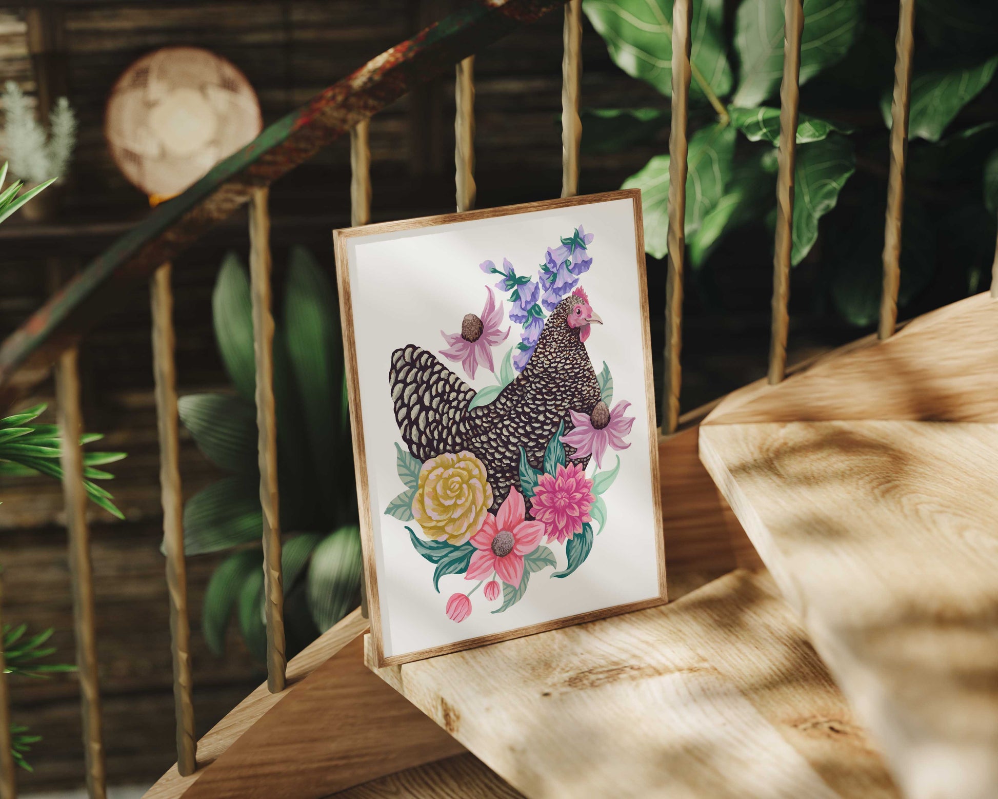 Mia Whittemore Chicken Floral Art Print Stairs