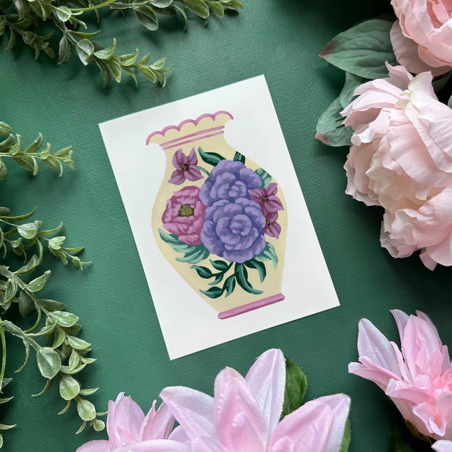 Cream Vase with Flowers Mini Art Print